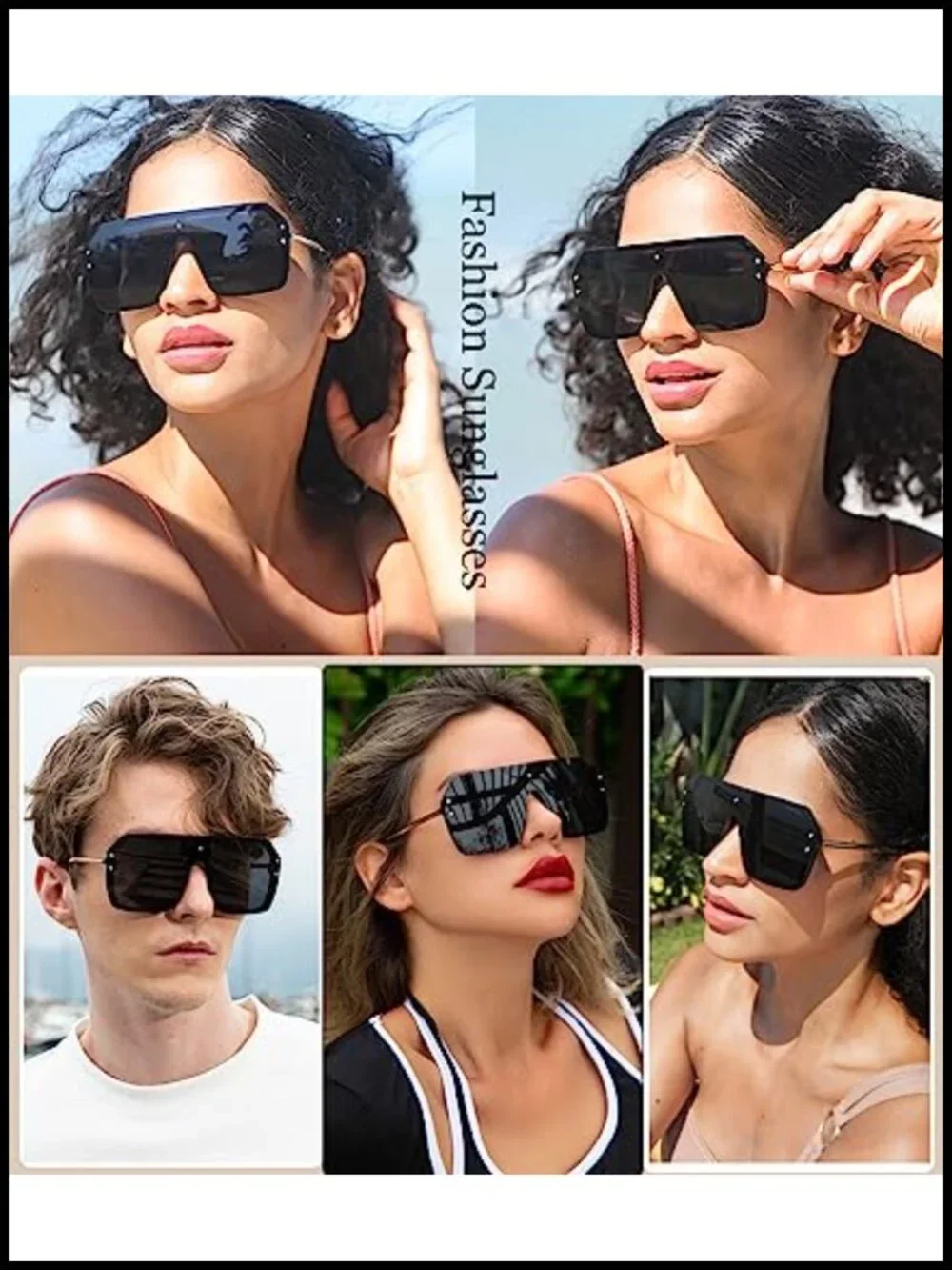 Oversized One Piece Rimless Sunglasses UV400 Protection Siamese Big Shades